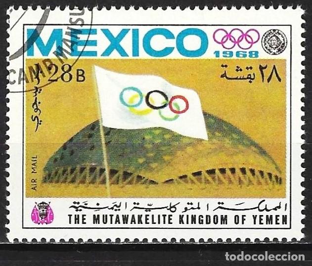 Sellos: Yemen ( Reino ) 1968 - Mi 502A - YT Pa 75D - J.O. de Mexico : Estadio y bandera ( A&eacute;reo )