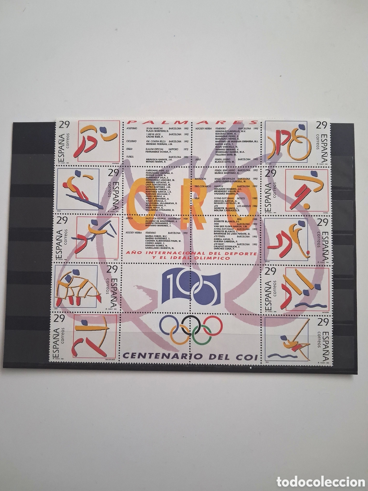 Sellos: Hoja Bloque Centenario COI Oro 1994 Espa&ntilde;a