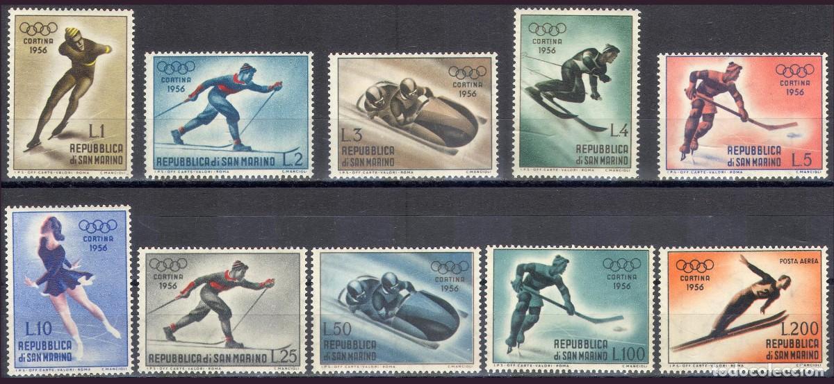 Sellos: 10v San Marino, 1955 | JJ.OO. Cortina d'Ampezzo &acute;76 | Yv: 402/10 + A105 - Mi: 535/44 MH *