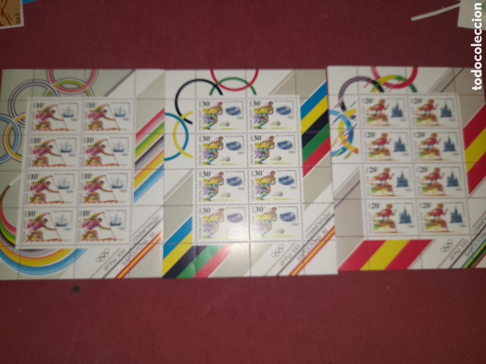Sellos: HB Rusia (CCCP) nuevo 1991. Juegos olimpiada Barcelona. Espa&ntilde;a. Arquitectura. Deporte. Velero. Remo.