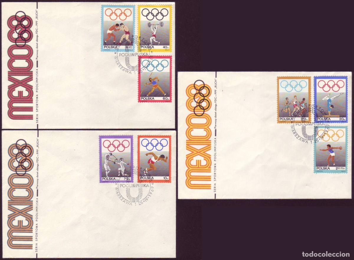 Sellos: 3 FDC Polonia, 1969 | JJ.OO. M&eacute;xico 1968 | Yv: 1758/65 - Mi: 1908/15