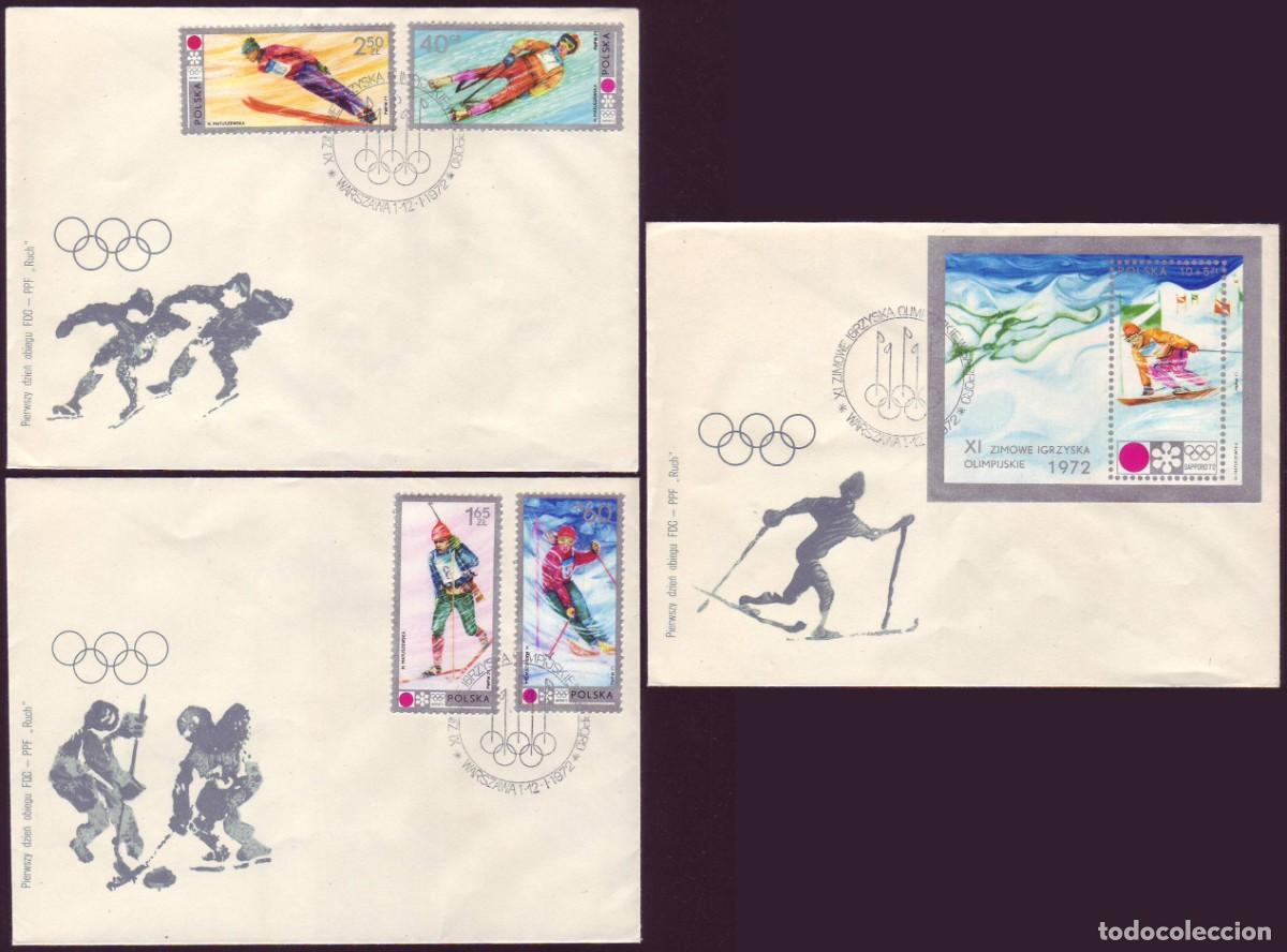 Sellos: 3 FDC Polonia, 1972 | JJ.OO. Sapporo &acute;72 | Yv: 1989/92 + B55 / Mi: 2143/6 + B49