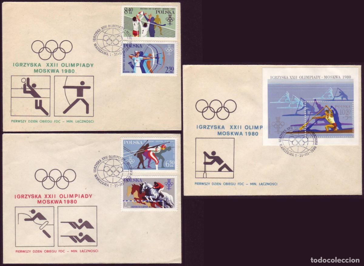 Sellos: 3 FDC Polonia, 1980 | JJ.OO. Mosc&uacute; &acute;80 | Yv: 2491/4 + B89 - Mi: 2674/7 + B81