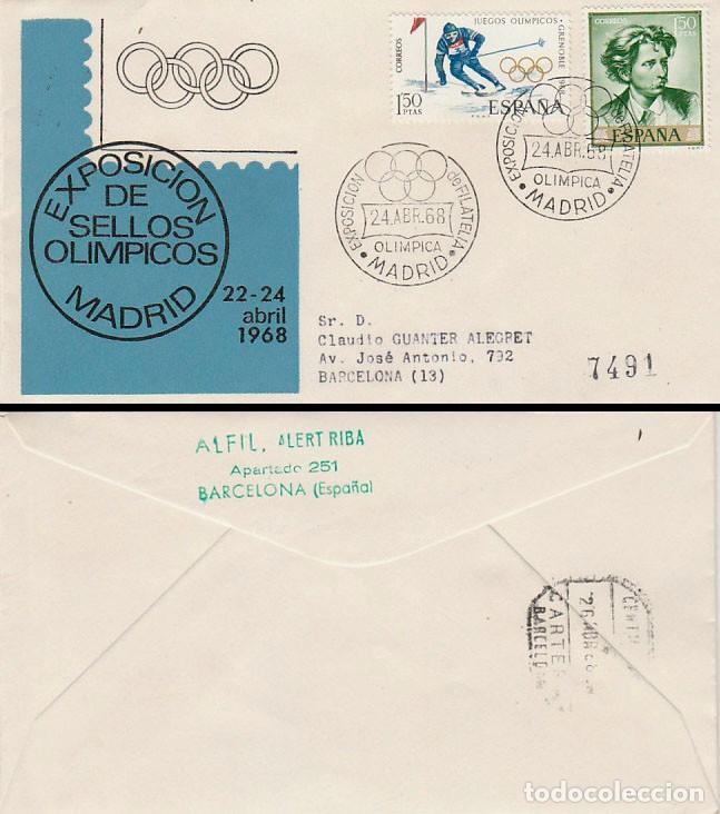 Sellos: A&ntilde;o 1968, MADRID, Exposicion de filatelia ol&iacute;mpica, en sobre de Alfil circulado