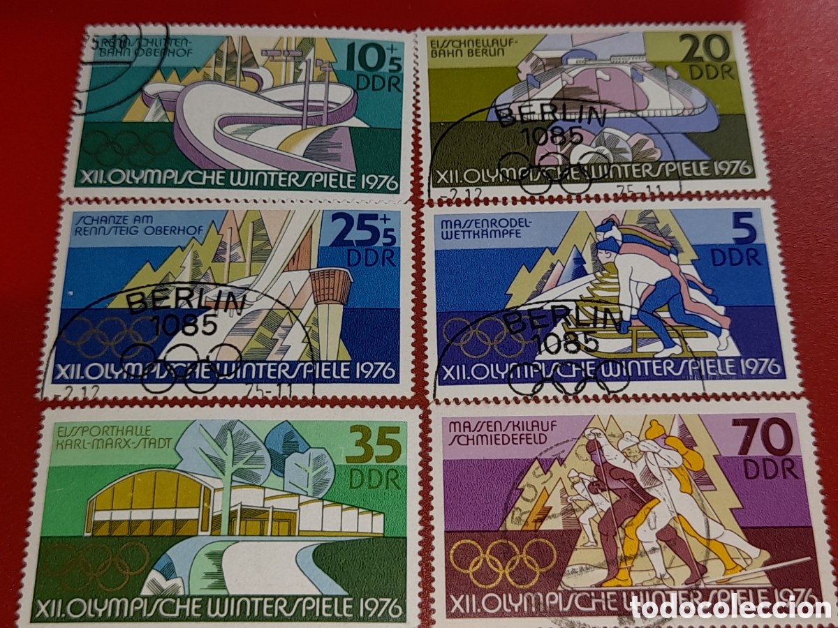 Selos: Sello Alemania, DDR mtdo 1975. Olimpiadas. Trineo. Salto. Invierno. Innsbruck. Pabellon