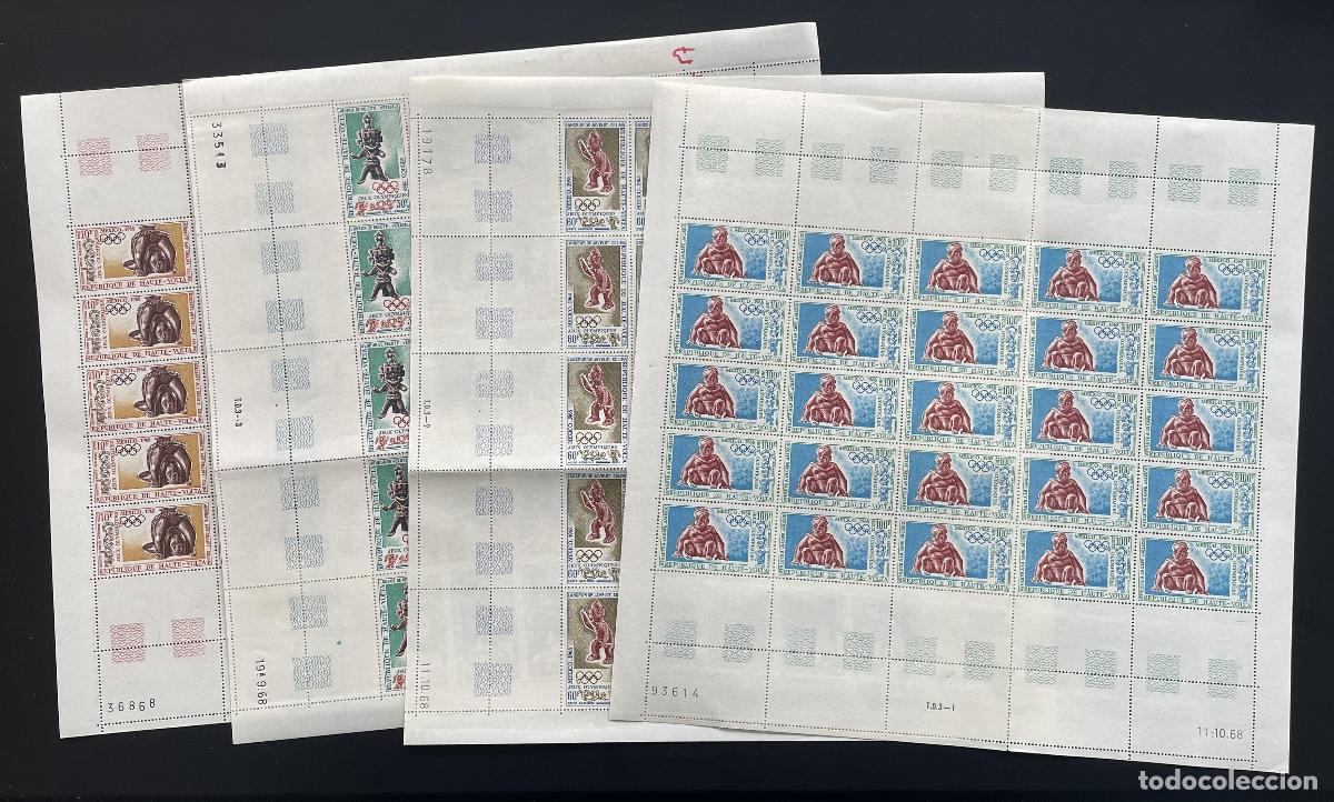Sellos: Alto Volta 1968 YT PA 54-57 bloque Juegos Ol&iacute;mpicos M&eacute;xico escultura