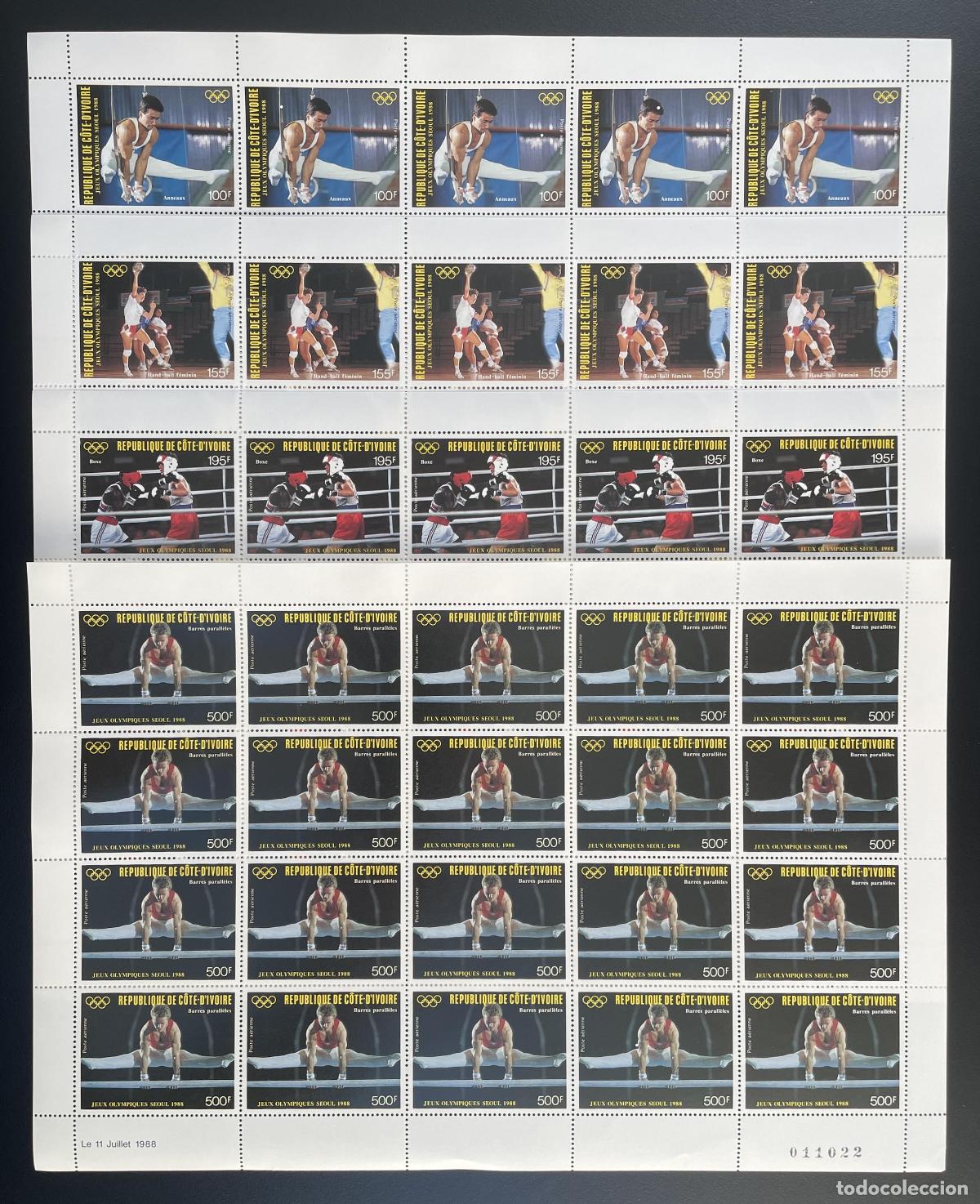 Sellos: Costa de Marfil 1988 YT PA 117-120 tabl&oacute;n Juegos Ol&iacute;mpicos Se&uacute;l boxeo gimnasia