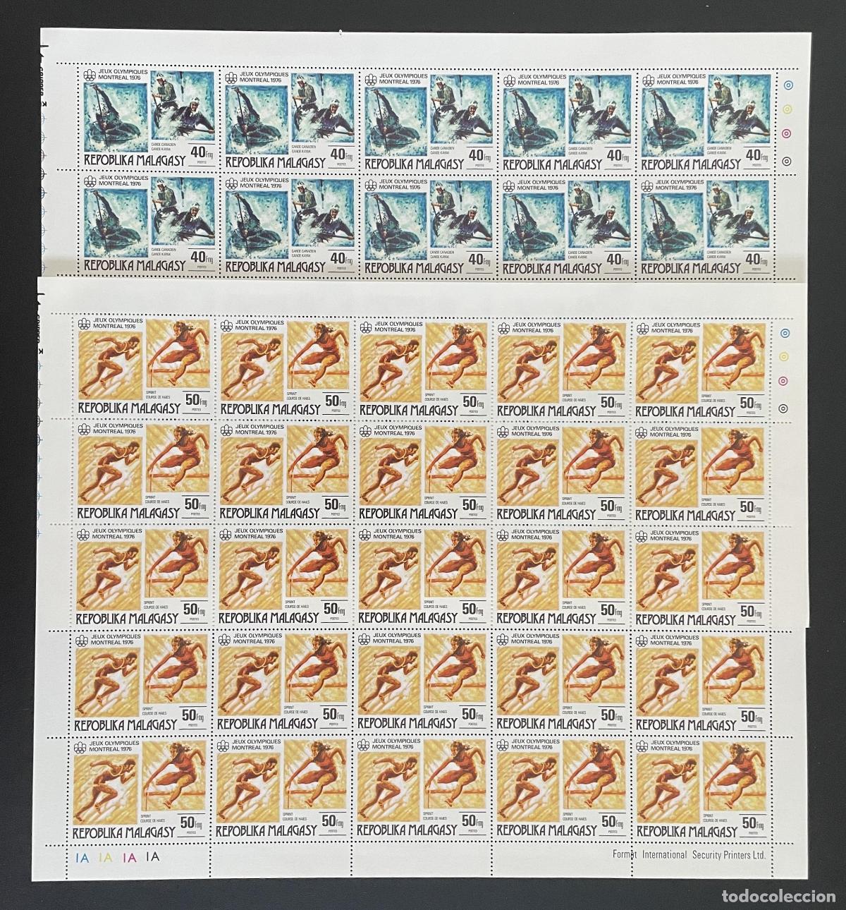 Sellos: Madagascar 1976 YT 578-579 bloque JJOO Montreal canoa sprint