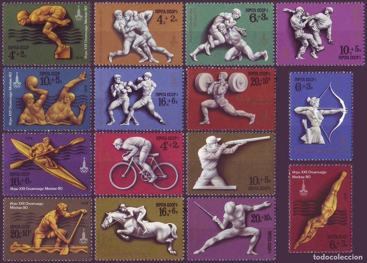 Sellos: 15v URSS, 1977-8 | Moscow 1980 Olympic Games | Yv: 4381/5 + 4395/9 + 4466/70 MNH **