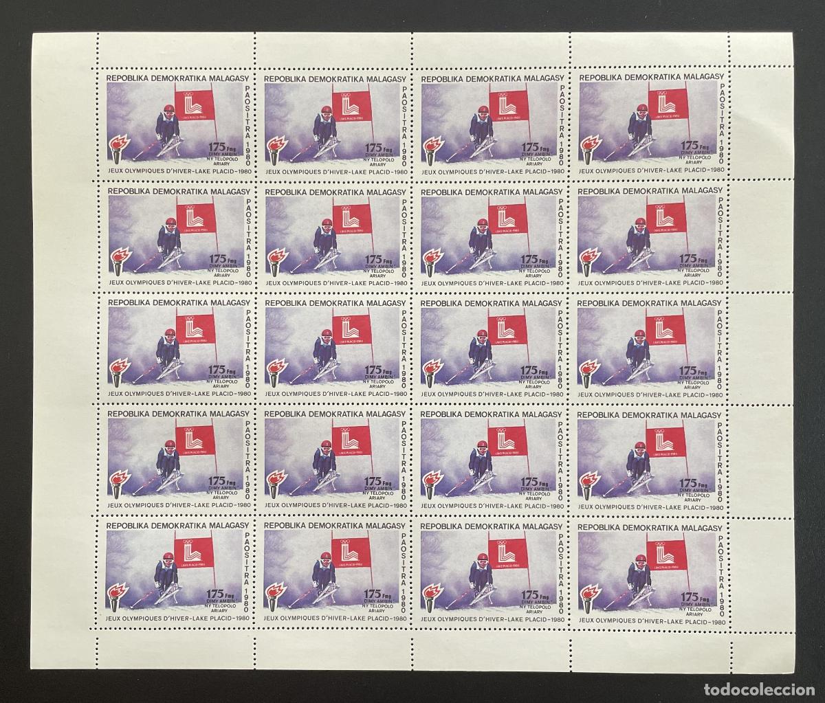 Sellos: Madagascar 1980 YT 644 bloque JJOO invierno Lake Placid esqu&iacute;