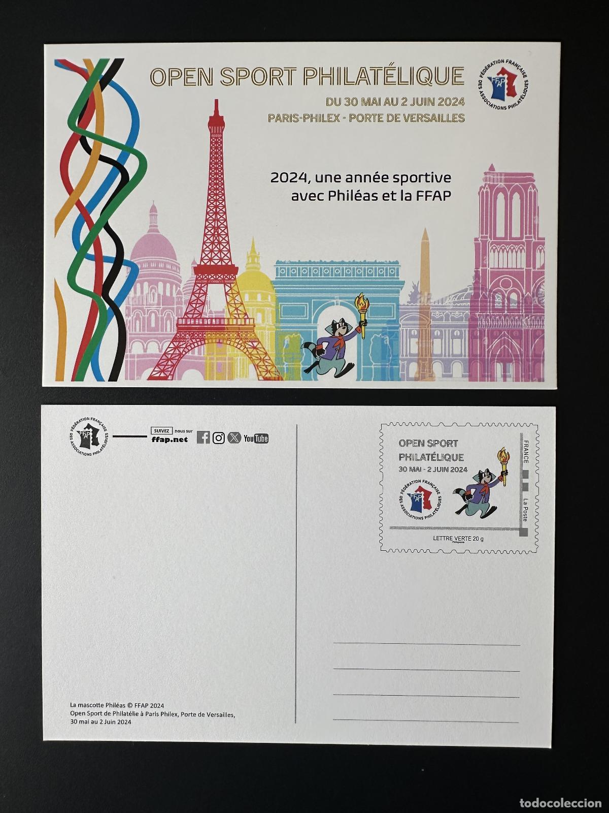 Sellos: Francia 2024 Papeler&iacute;a Entier FFAP Open Sport Olympic Games Par&iacute;s Torre Eiffel