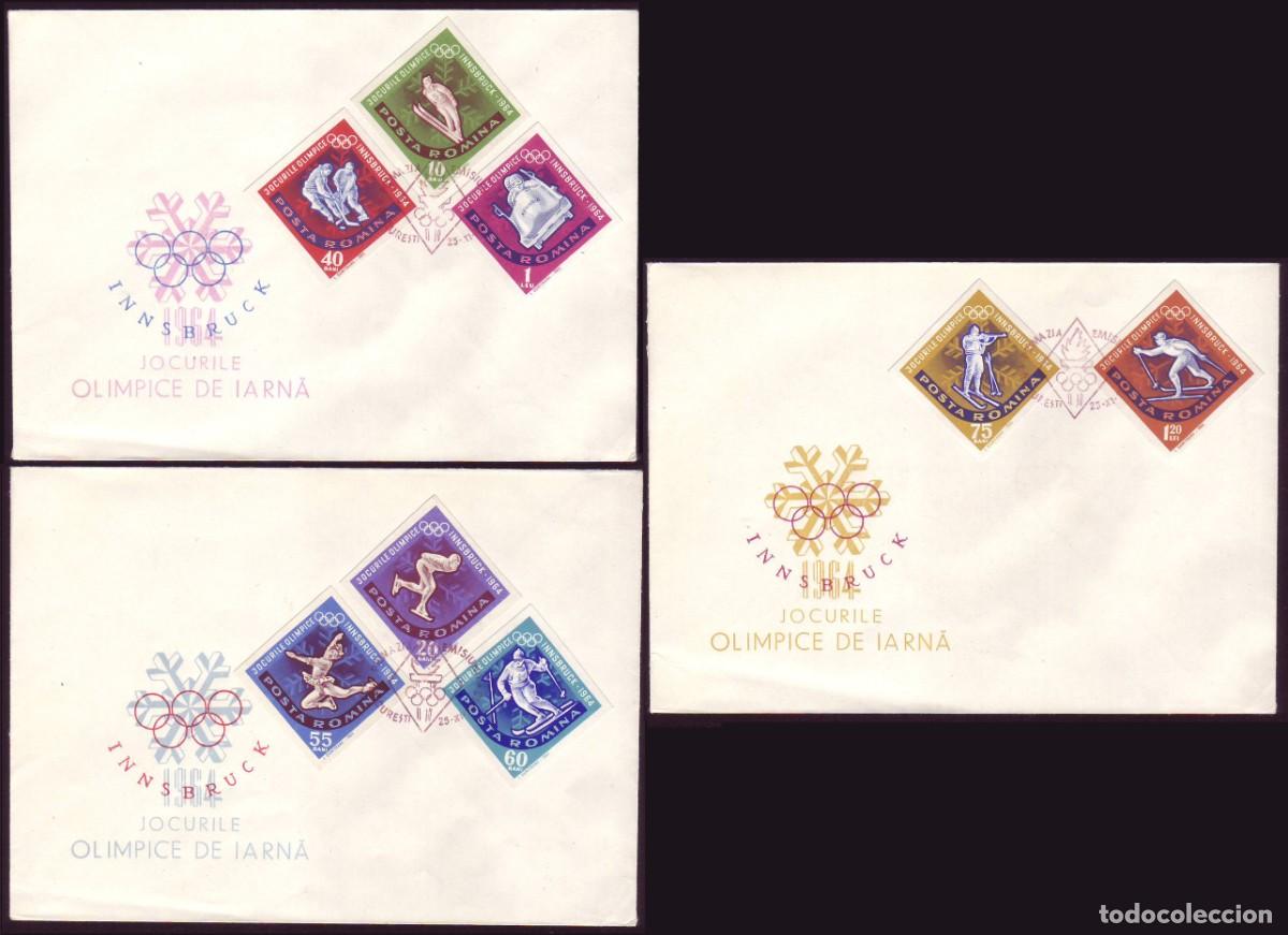 Sellos: 3 FDC Romania, 1963 | Innsbruck 1964 | (imperforate) Yv: 1984/91, Mi: 2203/10, SG: 3061/8
