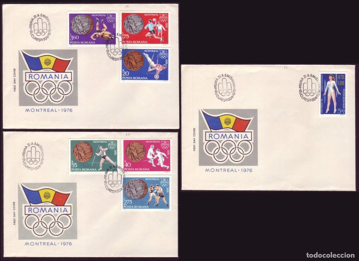 Sellos: 3 FDC Romania, 1976 | Olympic winners Montreal &acute;76 | Yv: 2984/90, Mi: 3372/78