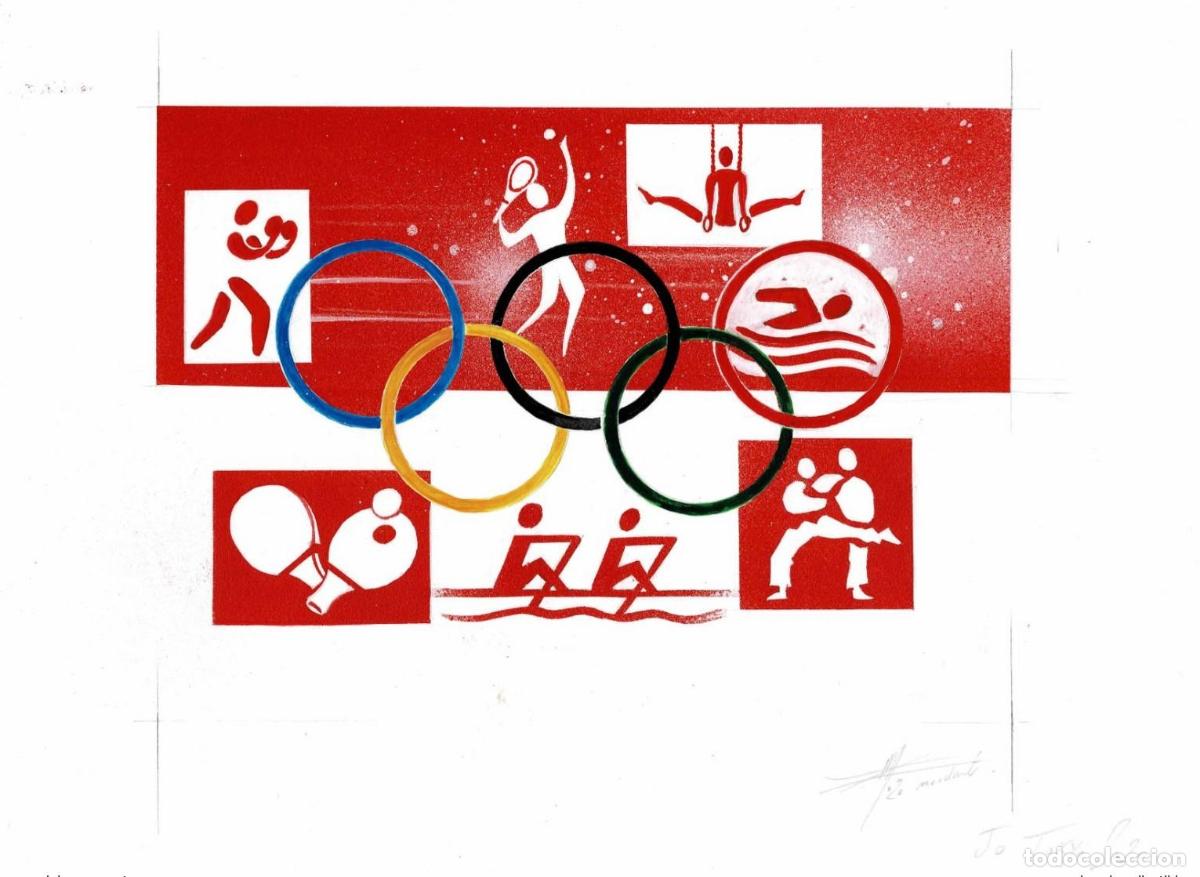 Sellos: M&oacute;naco 2021 Thierry Mordant Pintura original Juegos Ol&iacute;mpicos 2020 Tokio Jap&oacute;n