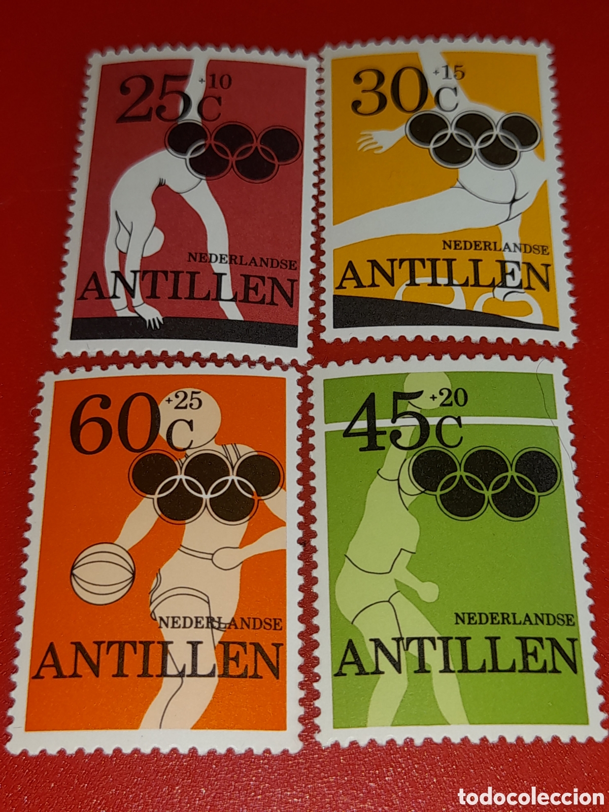 Sellos: Sello Antillas Holandesas nuevo 1980. Juegos olimpiada Mosco,80. Deporte. Atletas. Mujer Gimnasia.