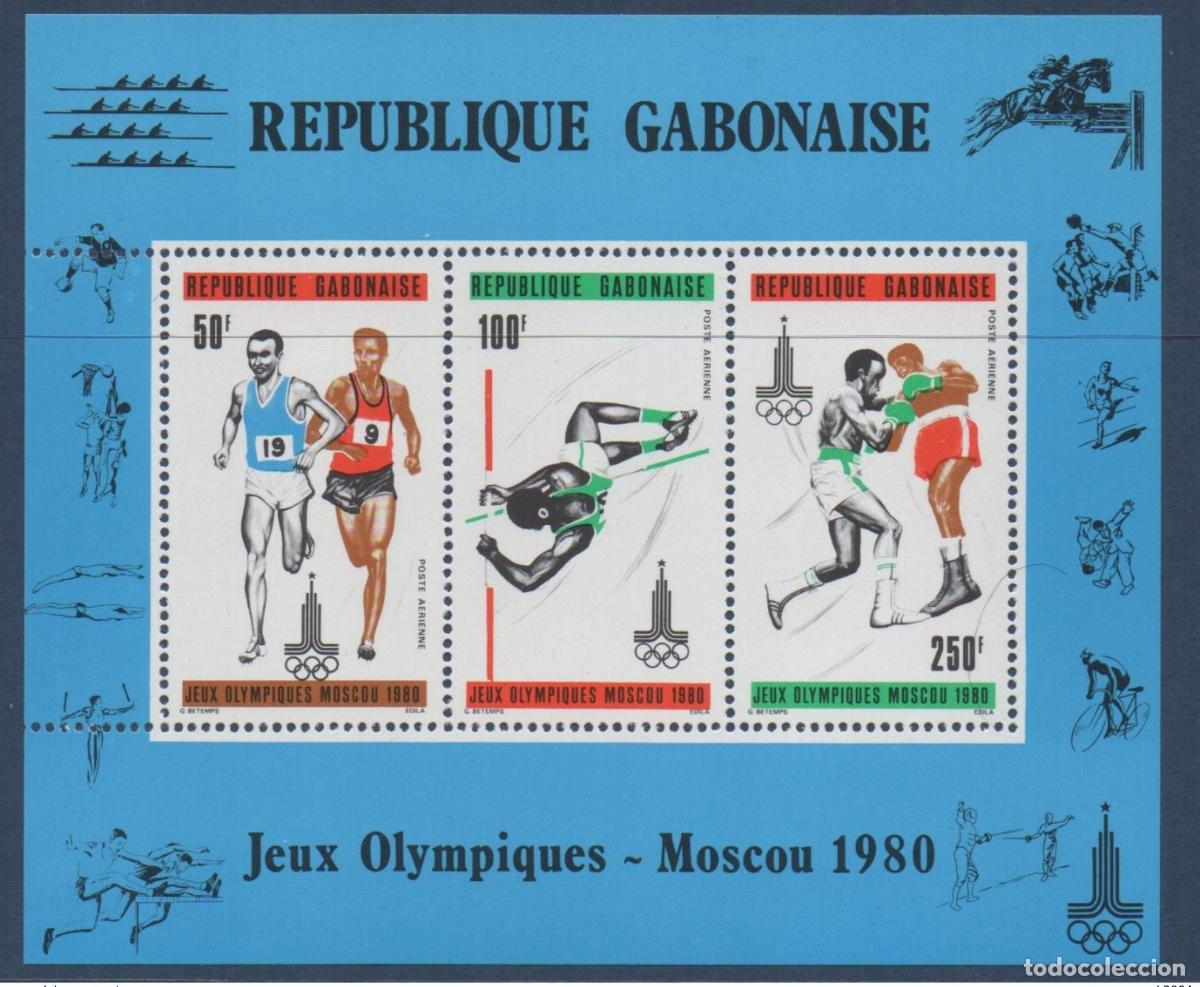 Sellos: Gab&oacute;n 1980 VARIETY (III) Juegos Ol&iacute;mpicos de Mosc&uacute; RARE Mi. Bl. 39 boxeo