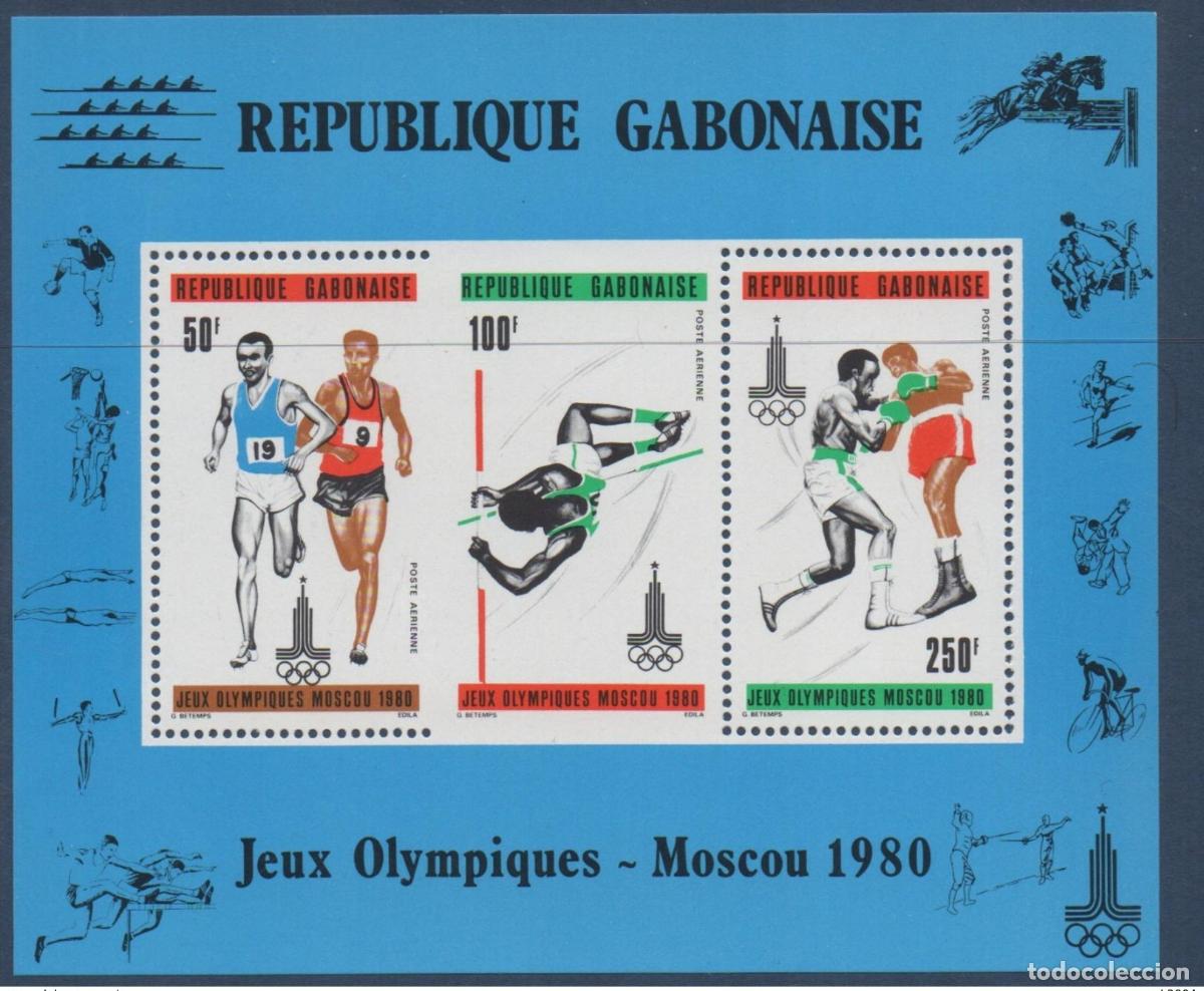 Sellos: Gab&oacute;n 1980 VARIETY (II) Juegos Ol&iacute;mpicos de Mosc&uacute; RARE Mi. Bl. 39 boxeo