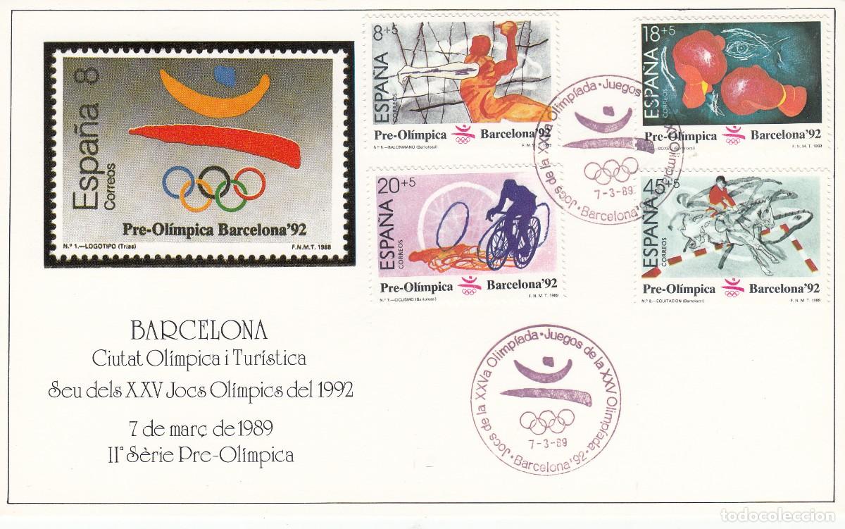 Sellos: JUEGOS OLIMPICOS BARCELONA 92 - 1989 - II SERIE PREOLIMPICA NUMS 2994-7 MATASELLOS ESPECIAL EN TARJE