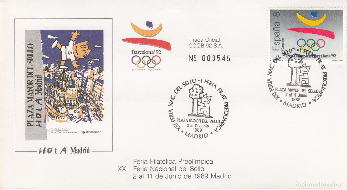 Sellos: JUEGOS OLIMPICOS BARCELONA 92 - 1989 - MATASELLOS FERIA NAC. DEL SELLO - MADRID 1989