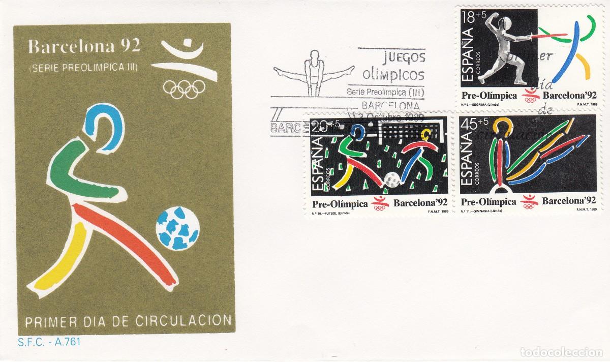 Sellos: JUEGOS OLIMPICOS BARCELONA 92 - 1989 - III SERIE PREOLIMPICA PRIMER DIA SPD NUM.3025-7