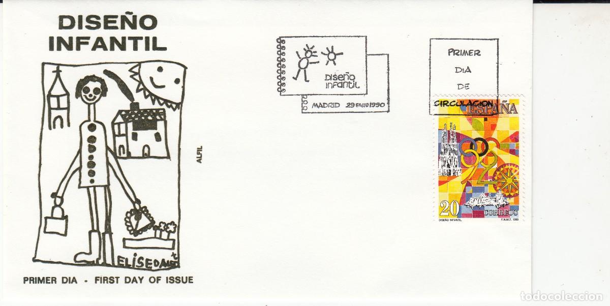 Sellos: JUEGOS OLIMPICOS BARCELONA 92 - 1990 MATASELLOS SPD PRIMER DIA - DISE&Ntilde;O INFANTIL NUM. 3047