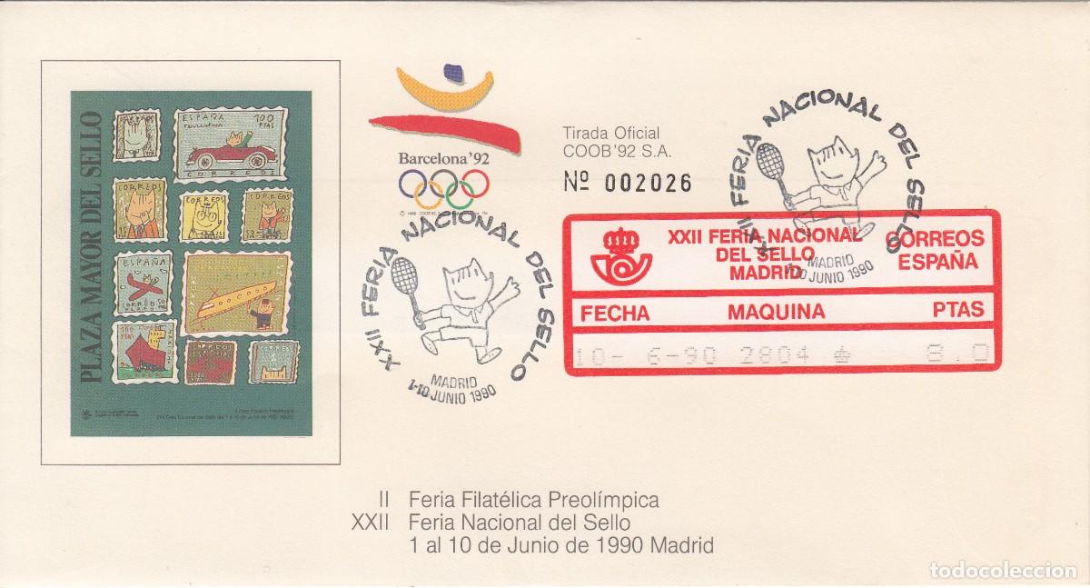 Sellos: JUEGOS OLIMPICOS BARCELONA 92 - EXPOSICI&Oacute;N FERIA NACIONAL DEL SELLO - MADRID 1990 CON ETIQUETA