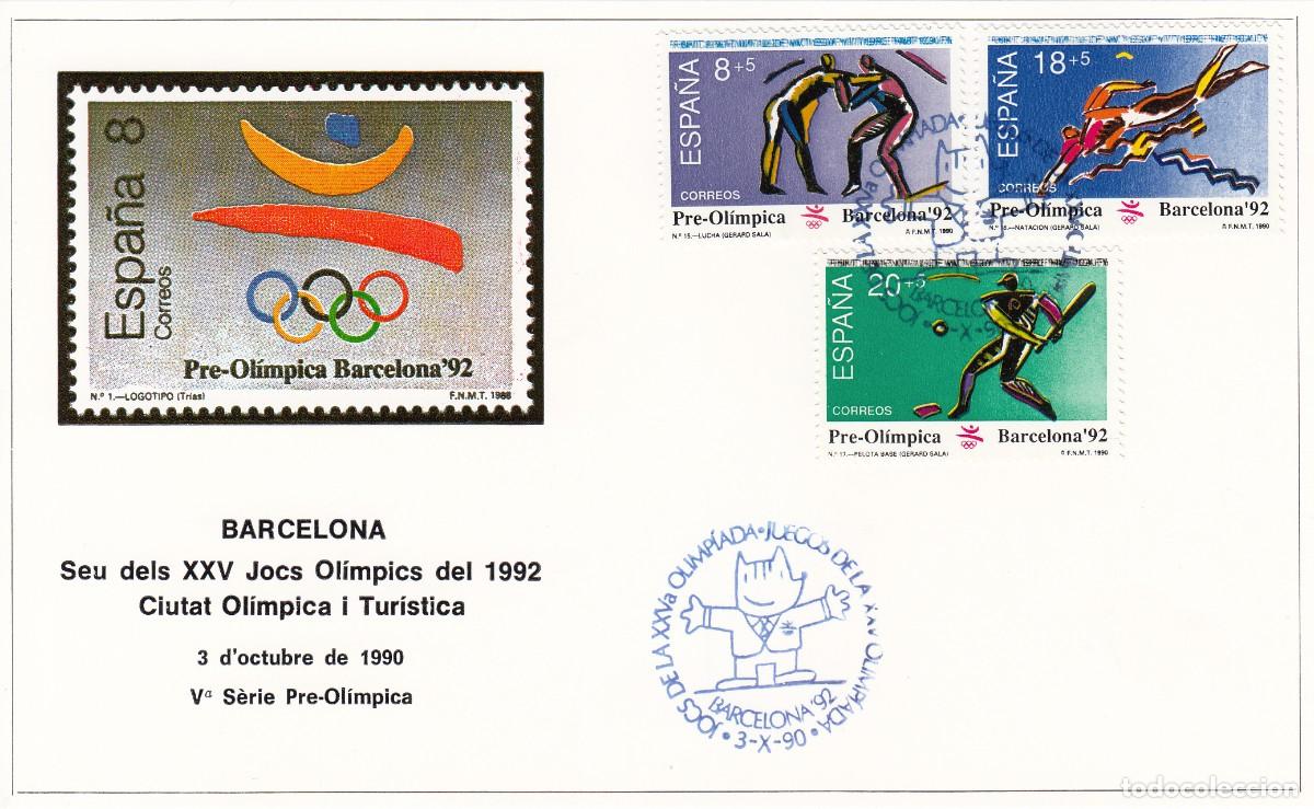 Sellos: JUEGOS OLIMPICOS BARCELONA 92 - V SERIE PRE-OLIMPICA CON MATASELLOS ESPECIAL - 1990