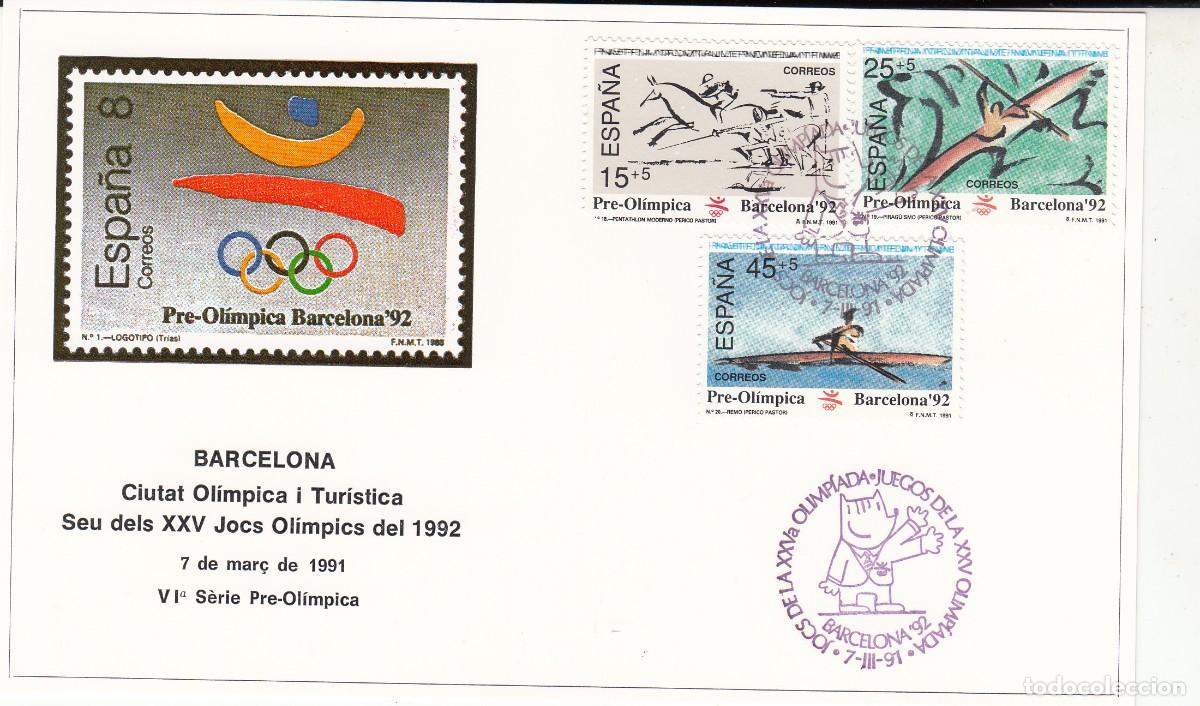 Sellos: JUEGOS OLIMPICOS BARCELONA 92 - VI SERIE PRE-OLIMPICA MATASELLOS ESP. EN TARJETA - 1991