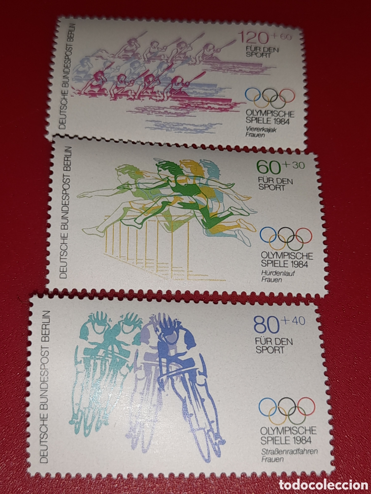 Sellos: Sello Alemania. Berlin nuevo 1984. Juegos olimpiada Los &Aacute;ngeles. Ciclismo. Deporte. Remo. Carrera ob