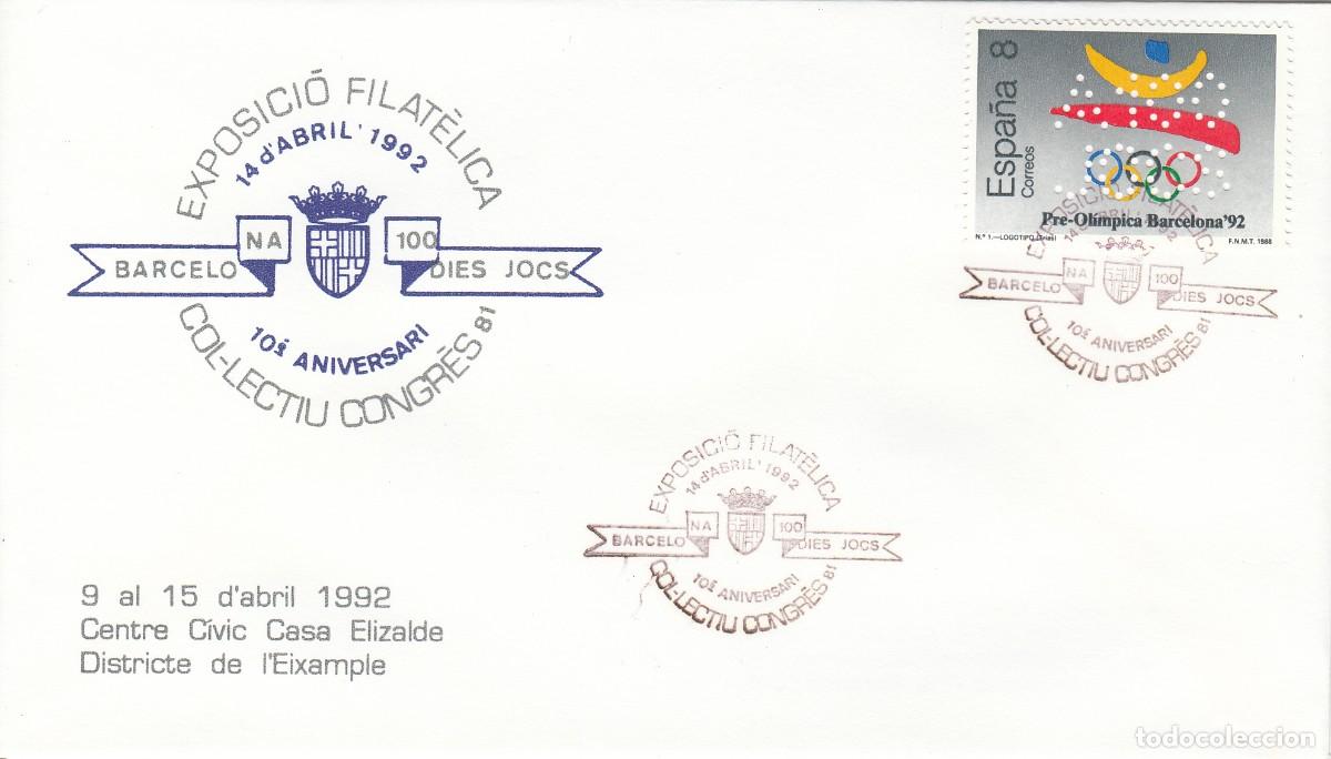 Sellos: JUEGOS OLIMPICOS BARCELONA 92 - MATASELLOS COL.LECTIU CONGR&Eacute;S - 1992 - CON PERFORACI&Oacute;N