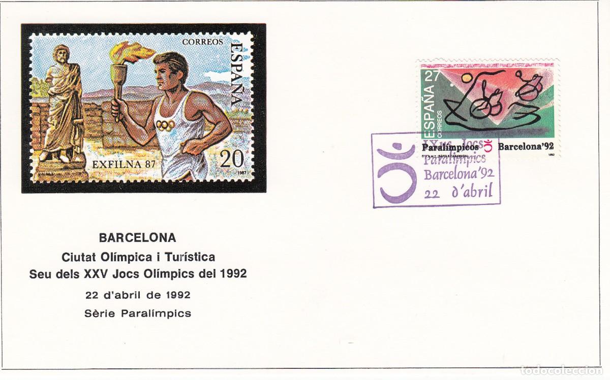 Sellos: JUEGOS OLIMPICOS BARCELONA 92 - MATASELLOS PARALIMPICS - 1992 EN TARJETA
