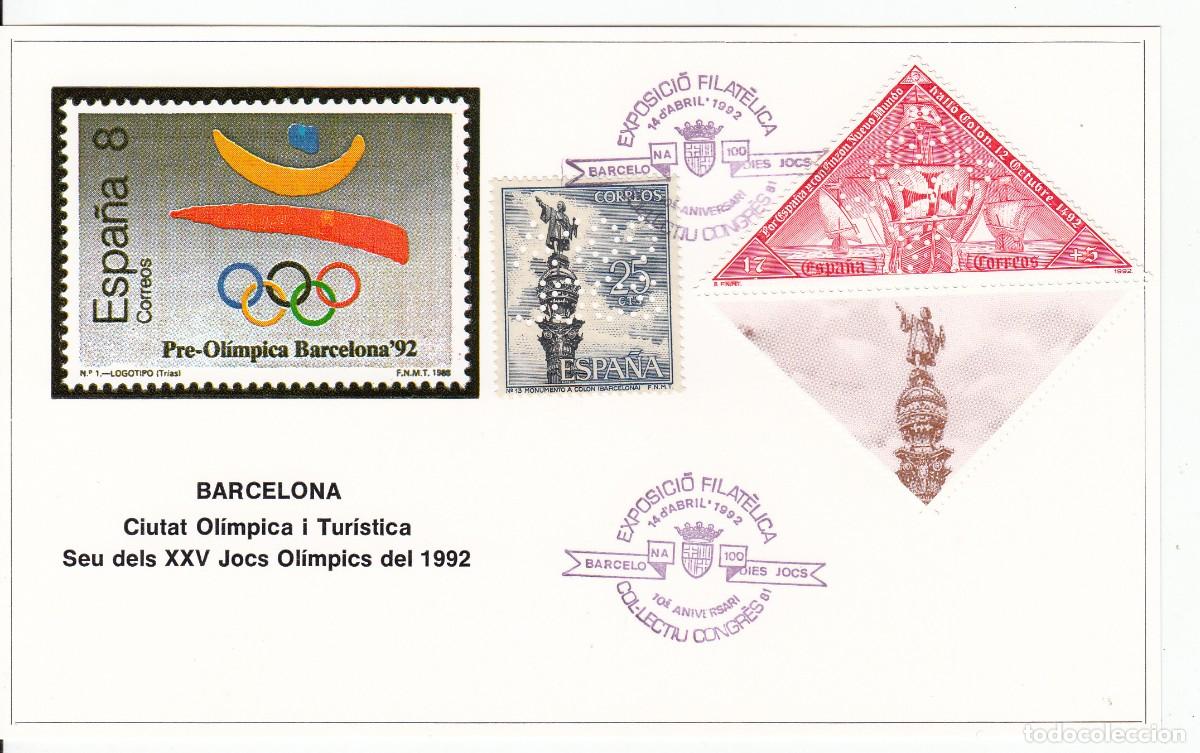 Sellos: JUEGOS OLIMPICOS BARCELONA 92 - MATASELLOS COL.LECTIU CONGR&Eacute;S - 1991 - CON PERFORACI&Oacute;N
