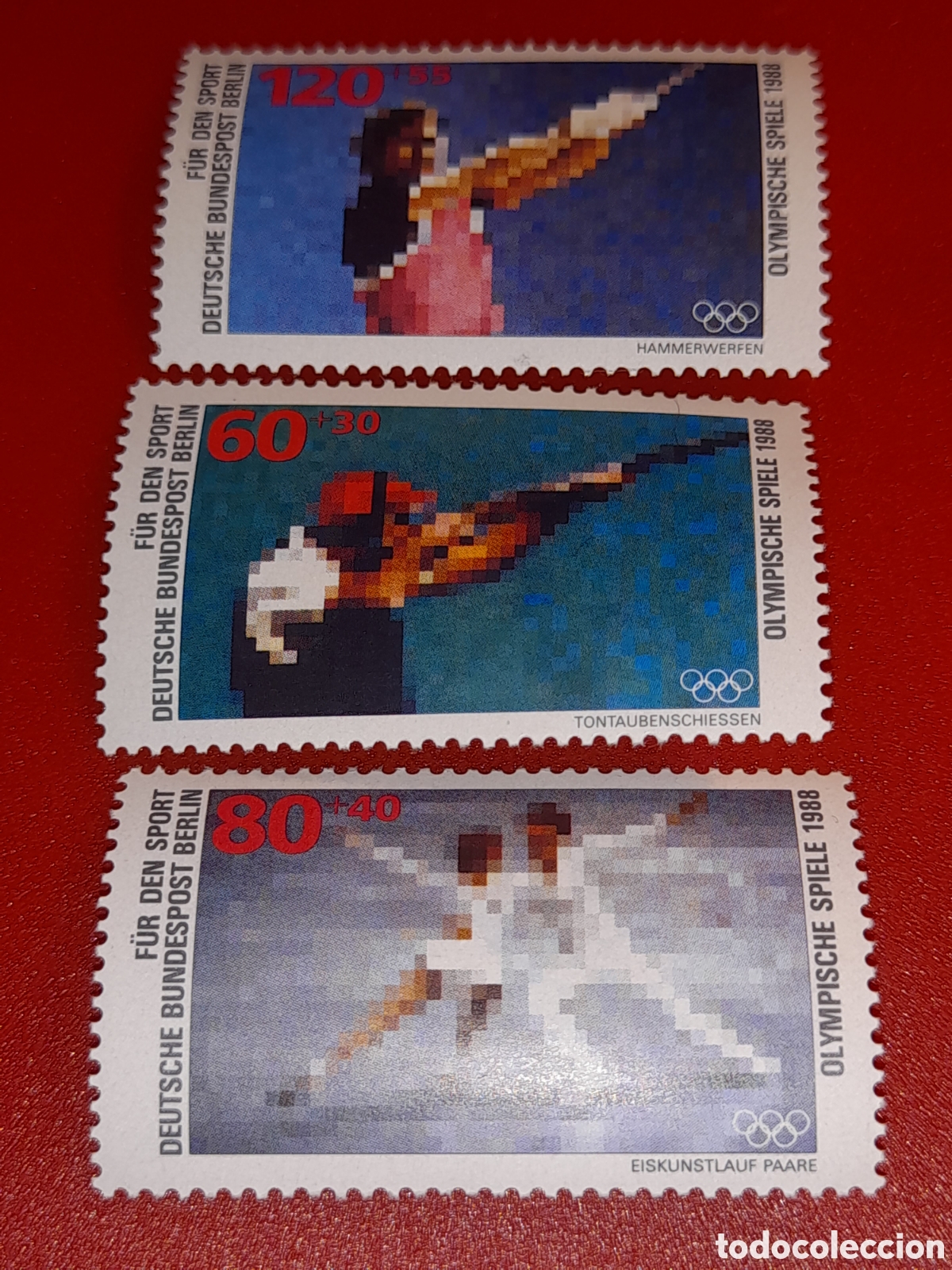Sellos: Sello Alemania, Berlin nuevo 1988. Juegos olimpiada Seul. Matillo. Deporte. Atletas. Tiro. Patinaje
