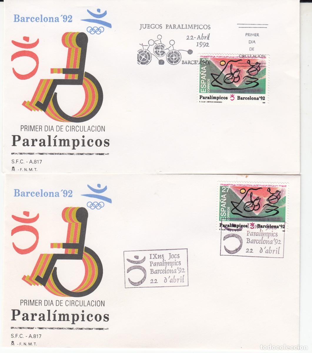 Sellos: JUEGOS OLIMPICOS BARCELONA 92 -JUEGOS PARAL&Iacute;MPICOS - PRIMER DIA SPD Y MATASELLOS ESPECIAL