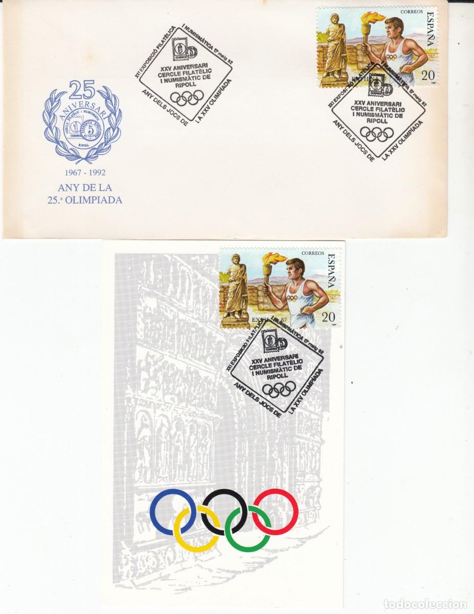 Sellos: JUEGOS OLIMPICOS BARCELONA 92 -MATASELLOS ESPECIAL EXPOS. FILAT&Eacute;LICA RIPOLL EN SOBRE Y M&Aacute;XIMA