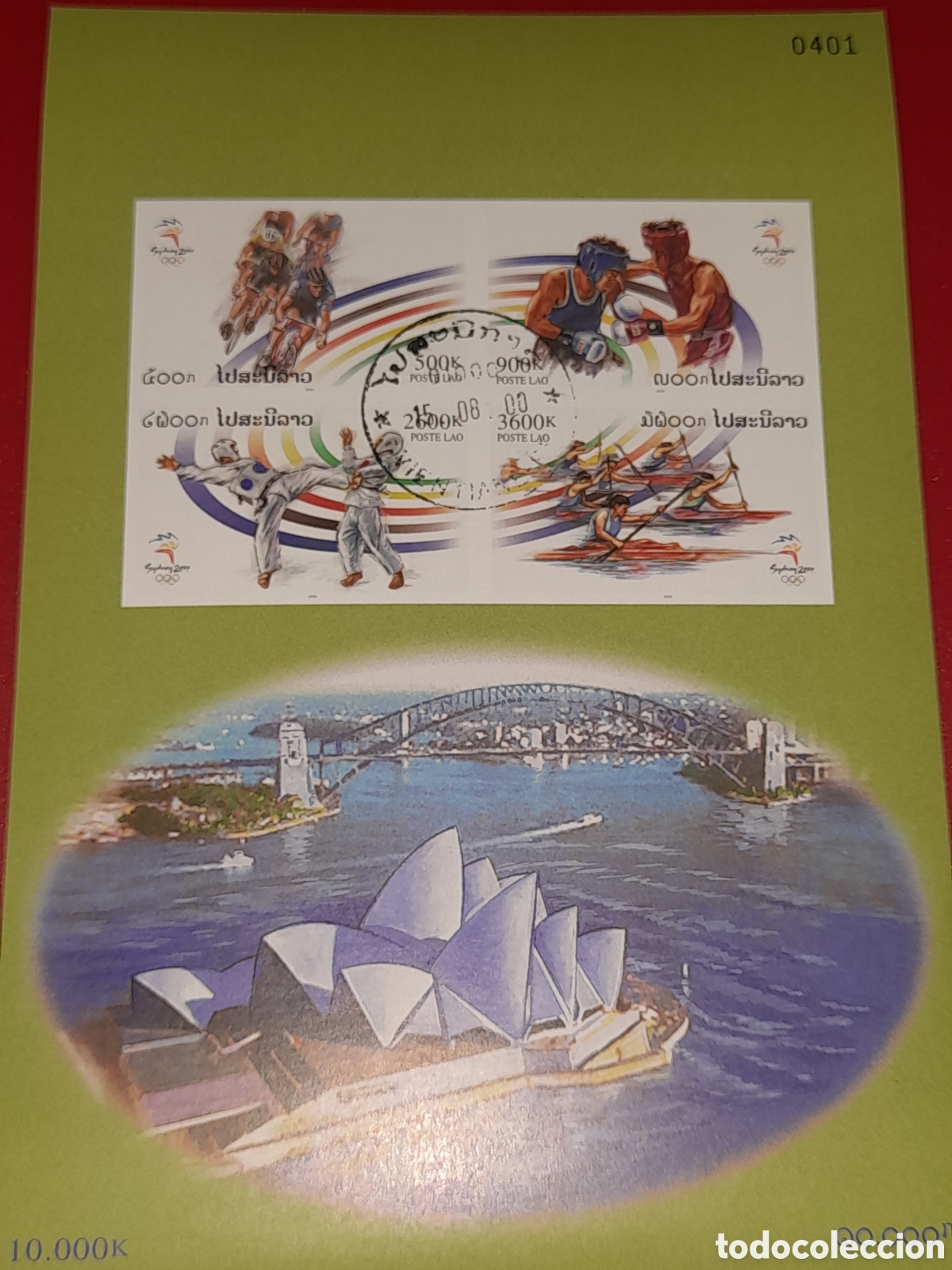 Sellos: HB Laos mtdo/sd 2000. Juegos olimpiada Sydney Arquitectura. Deporte. Ciclismo. Boxeo. Judo. Remo. K1