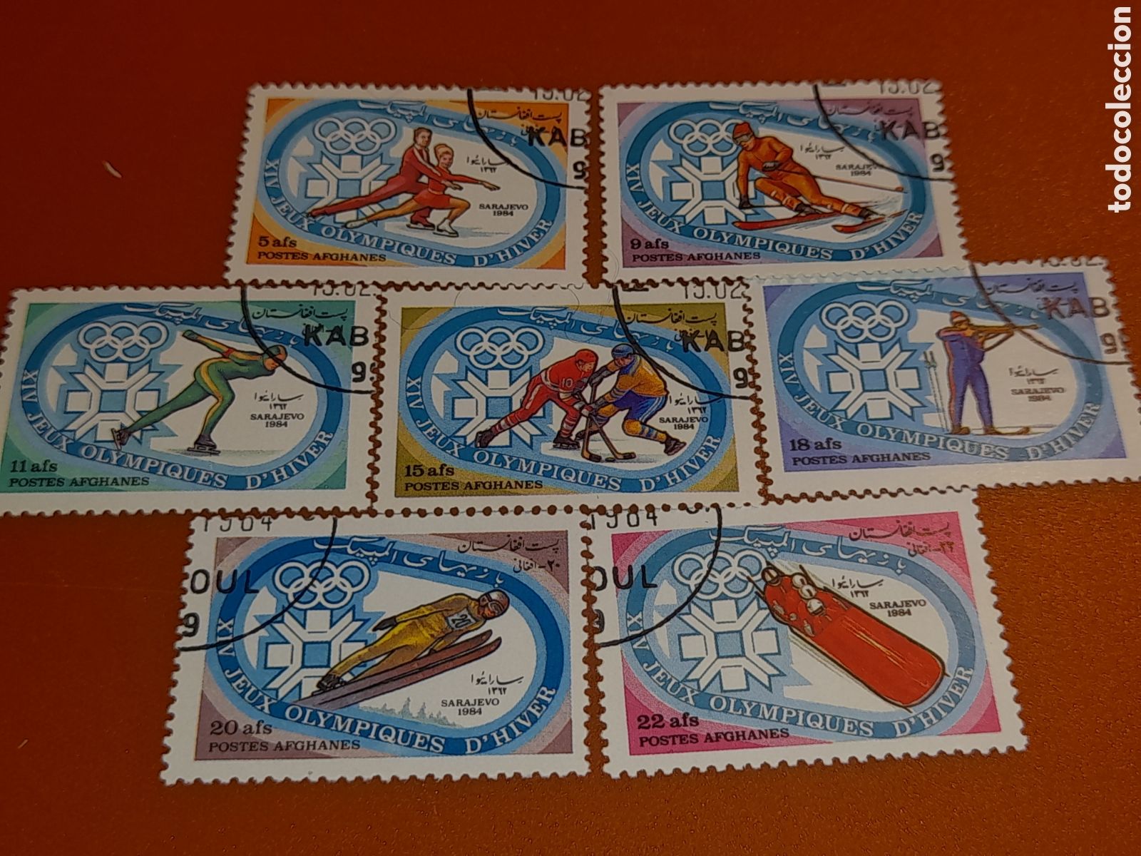Sellos: Sello Afganist&aacute;n mtdo 1984. Juegos olimpiada invierno. Sarajevo,84. Deportes. Competici&oacute;n. Esqu&iacute;. Ho