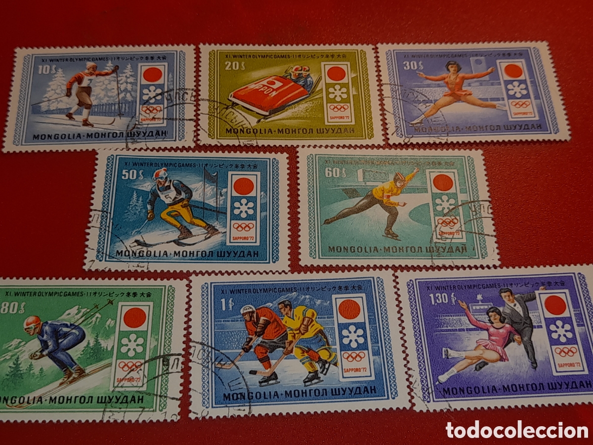 Sellos: Sello Mongolia mtdo 1972. Juegos olimpiada invierno. Sapporo,72. Deporte. Atletas. Esqu&iacute;. Patinaje.