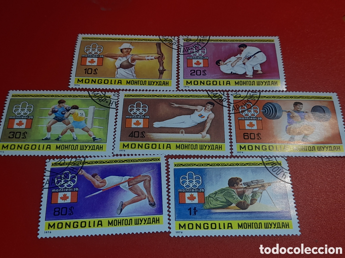 Sellos: Sello Mongolia mtdo 1976. Juegos olimpiada. Montreal,76. Deporte. Atletas. Tiro. Judo. Salto. Boxeo.