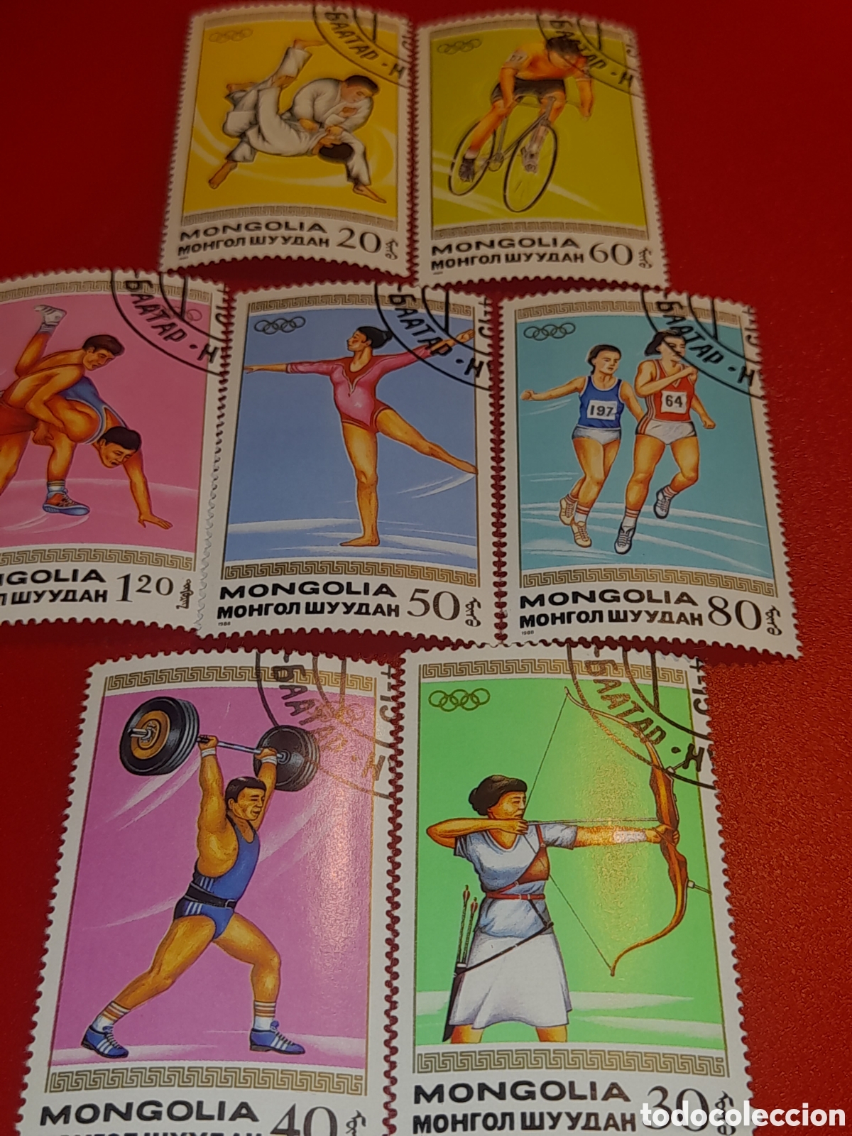 Sellos: Sello Mongolia mtdo 1988. Juegos olimpiada. Se&uacute;l,88. Deporte. Atletas. Patinaje. Tiro. Carreras. Cic