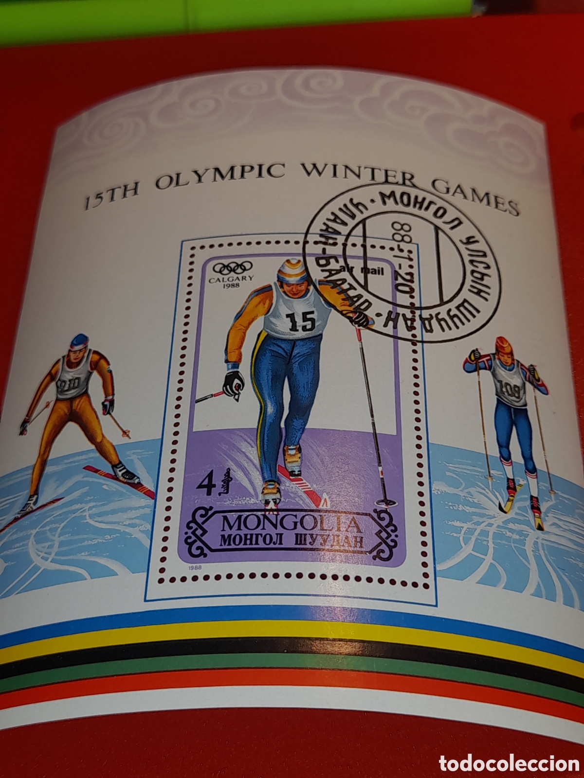 Sellos: HB Mongolia mtdo 1988. Juegos olimpiada invierno. Calgary,88. Deporte. Esqu&iacute; fondo.