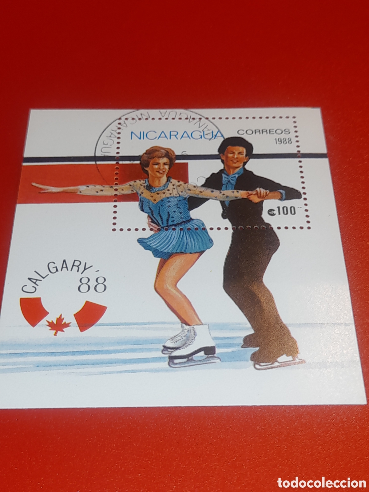 Sellos: HB Nicaragua mtdo 1986. Juegos olimpiada invierno. Calgary,88. Deporte. Patinaje art&iacute;stico