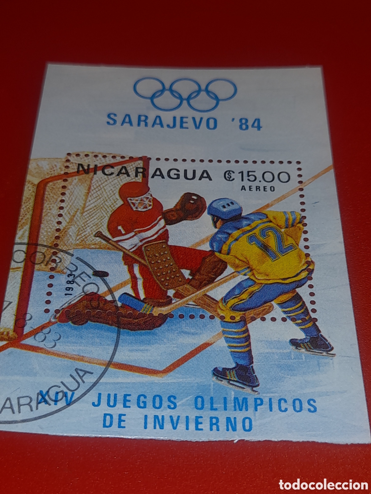 Sellos: HB Nicaragua mtdo 1986. Juegos olimpiada invierno. Sarajevo,88. Deporte. Hockey hielo