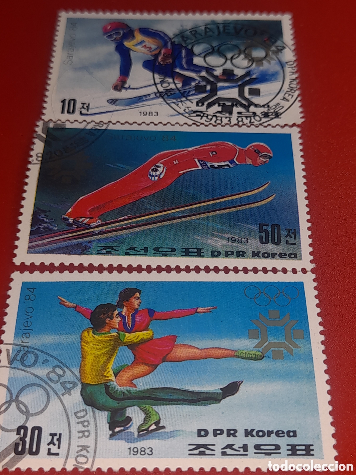 Sellos: Sello Corea Norte mtdo 1983. Juegos olimpiada invierno. Sarajevo,84. Deporte. Atletas. Esqu&iacute;. Patina