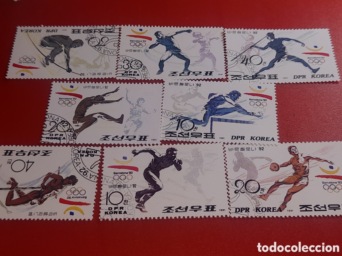 Sellos: Sello Corea Norte mtdo 1991. Juegos olimpiada. Barcelona,92. Deporte. Atletas. Martillo. Jabalina. S