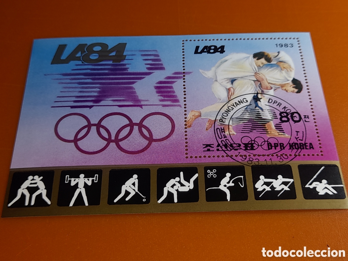 Sellos: HB Corea Norte mtdo 1984. Juegos olimpiada invierno. Sarajevo,84. Lucha. Atletas. Karate. Judo