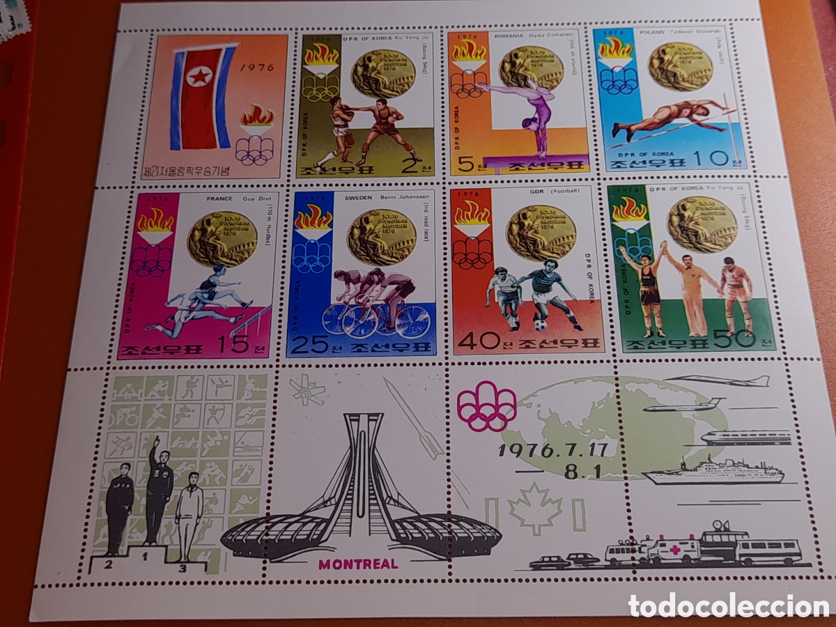 Sellos: HB Corea Norte mtdo 1976. Juegos olimpiada Montreal. Canad&aacute;. Deporte. Ciclismo. Boxeo. F&uacute;tbol. Atlet