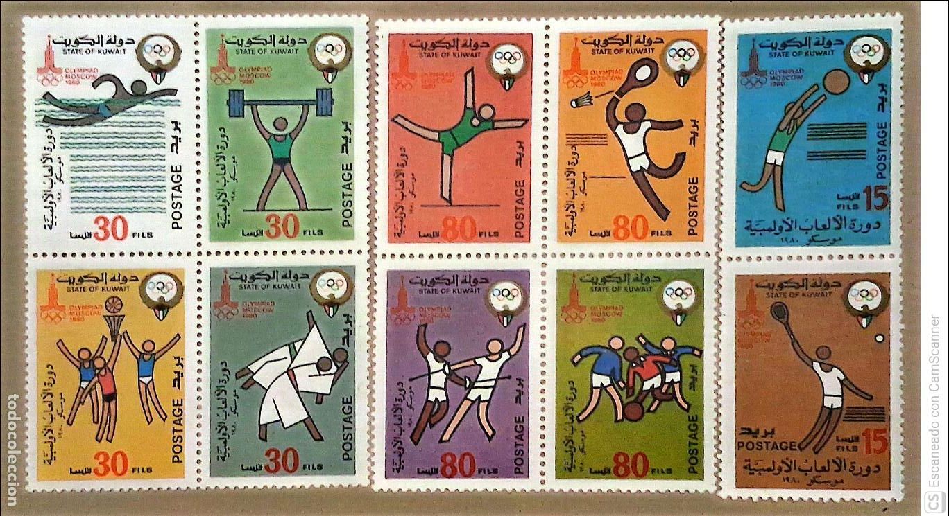 Sellos: Kuwait. 844/53 Juegos Ol&iacute;mpicos de Mosc&uacute;. Deportes diversos. 1980. Sellos nuevos y numeraci&oacute;n Yvert.