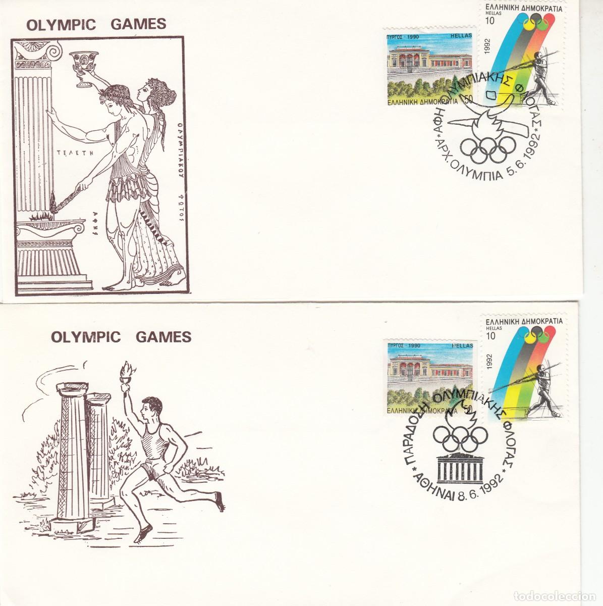 Sellos: 2 SPD DE GRECIA JUEGOS OL&Iacute;MPICOS 1992 - MATASELLOS DE ATENAS Y DE OLIMPIA