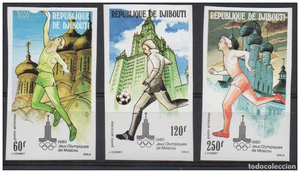 Sellos: Yibuti 1980 IMPERF ND Mi. 273-275 Juegos Ol&iacute;mpicos Mosc&uacute; F&uacute;tbol Deporte